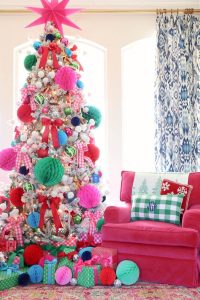 Multicolored Honeycomb Ball on Christmas Tree