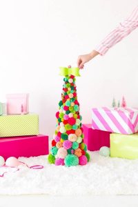 Multi Color Pom-Pom Christmas Tree Decorations