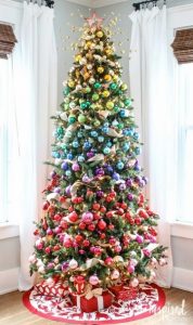 Multi Color Rainbow Christmas Tree Decorations in Living Room