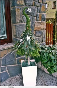 Christmas Decor on Porch wizard-hat-shape