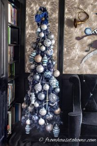 Blue & White Ornaments on a Blue Christmas Tree