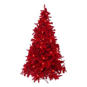 Red Christmas tree with lights