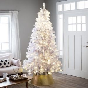 Lily-White snow themed Christmas tree with white lights