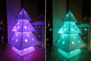lit cardboards as Christmas tree alternatives