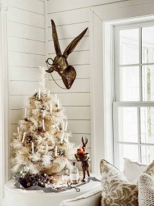 white mini tabletop Christmas tree