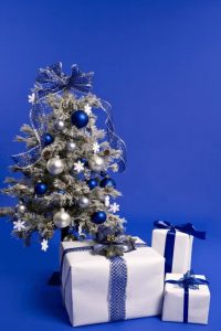 Mini White and Blue Christmas Tree Decorations