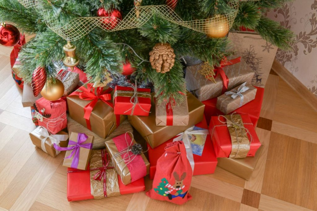 stacking presents under christmas tree